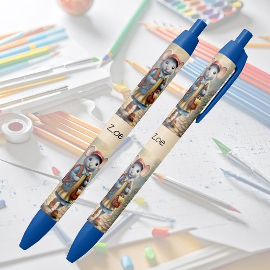 学校に行く途中の可愛いマウスの女の子,パーソナライズ 黒ボールペン