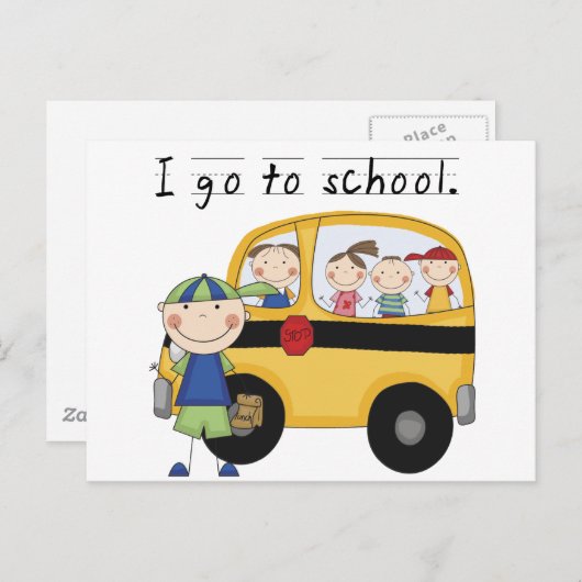 学校に行くTシャツとプレゼントの少年 ポストカード (正面/裏面)