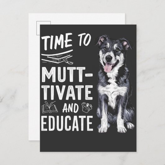 学校に通うペットを教育する時間だ、犬を学校に インビテーションポストカード (正面/裏面)