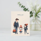 学校に通う父と娘 ポストカード (スタンド正面)