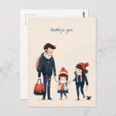 学校に通う父と娘 ポストカード (正面/裏面)