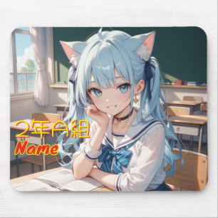 学校に通う猫耳娘のイラスト マウスパッド