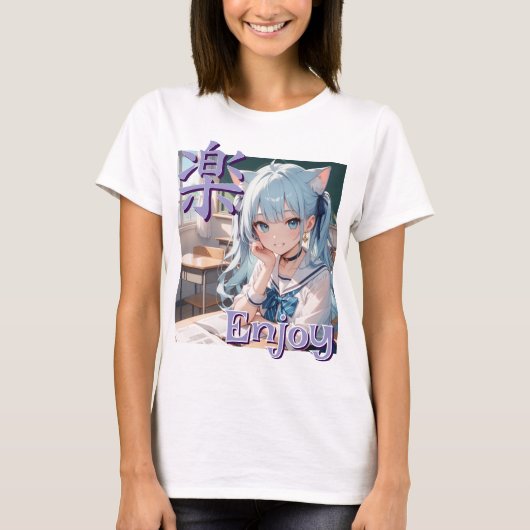 学校に通う猫耳娘 Tシャツ (正面)