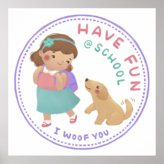 学校のおもしろいと子犬がいる ポスター (正面)