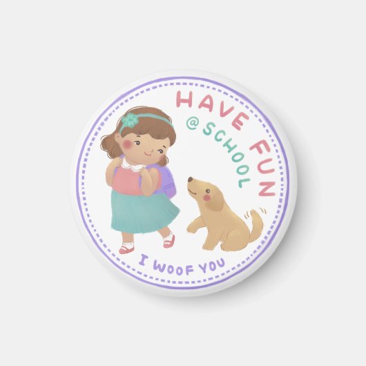 学校のおもしろいと子犬がいる マグネット (正面)