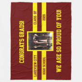 学校のカラーとフォトおめでとうの卒業生 フリースブランケット (正面)