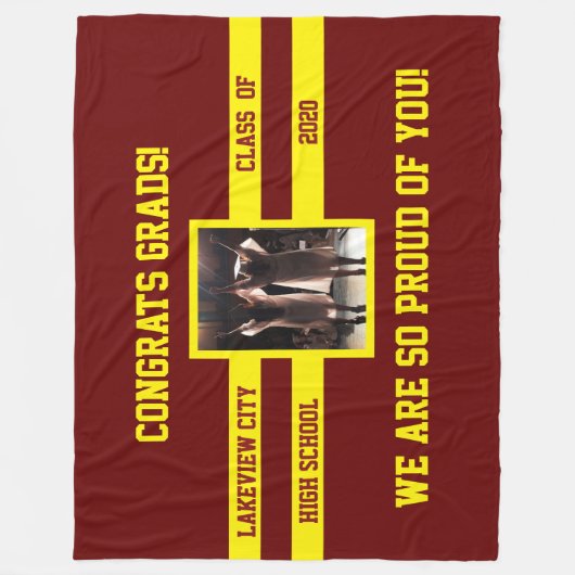 学校のカラーとフォトおめでとうの卒業生 フリースブランケット (正面)