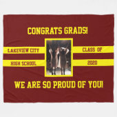 学校のカラーとフォトおめでとうの卒業生 フリースブランケット (正面(横))