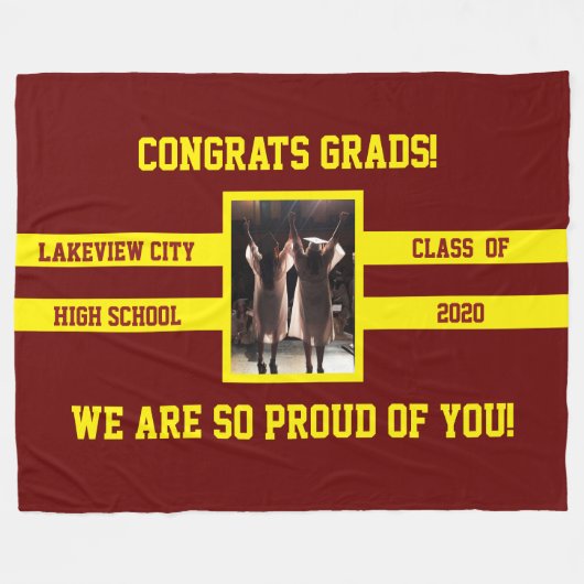 学校のカラーとフォトおめでとうの卒業生 フリースブランケット (正面(横))