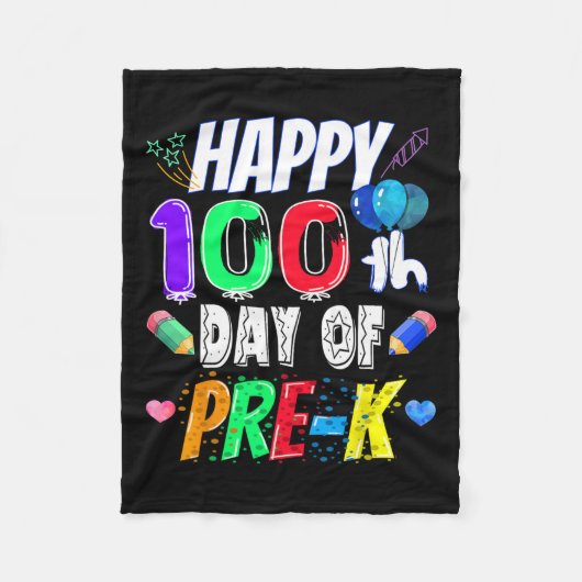 学校のギフトの100日目100日前K先生 フリースブランケット (正面)