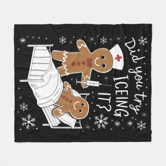 学校のクリスマスクッキーをアイシングしてみたナース フリースブランケット (正面(横))