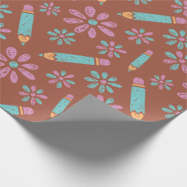 学校のシームレスなラッピング紙：フラワーペンシル ラッピングペーパー