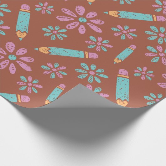 学校のシームレスなラッピング紙：フラワーペンシル ラッピングペーパー (角)