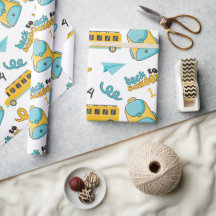 学校のシームレスなラッピング紙：番号、バッグ、バス