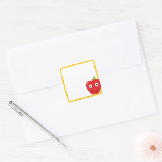 学校のシールと先生のリンゴ スクエアシール (封筒)