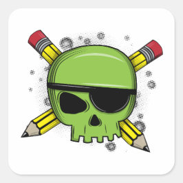 学校のスカルは鉛筆を交差させ、学校に不可欠 スクエアシール