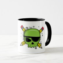 学校のスカルは鉛筆を交差させ、学校に不可欠