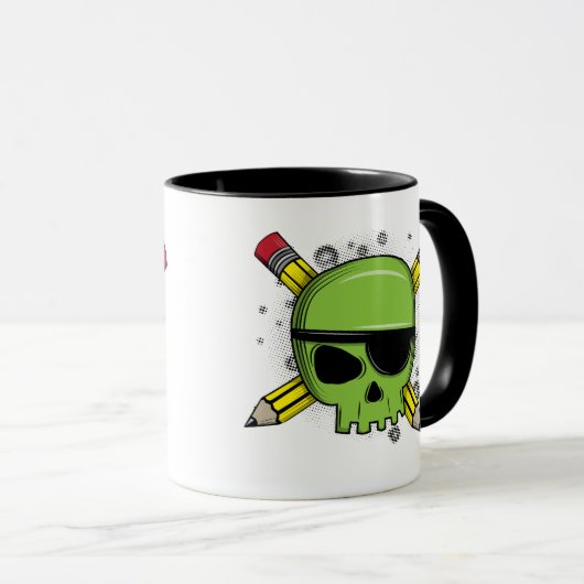 学校のスカルは鉛筆を交差させ、学校に不可欠 マグカップ (正面右)