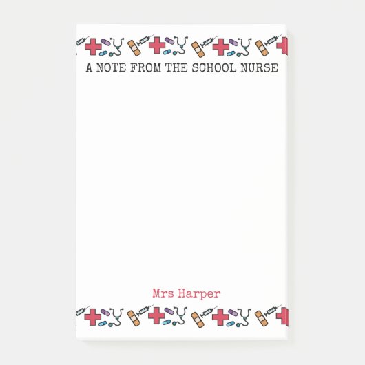 学校のナースのパーソナライズなかわいいのからのノート ポストイット (正面)