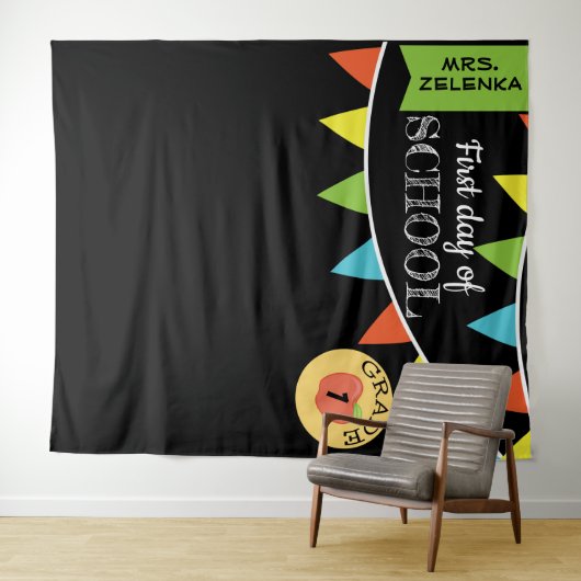 学校のフォトブースの背景の初日 タペストリー (インサイチュ(横))