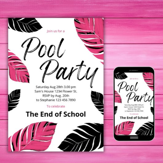 学校のプールパーティーで学期の終わりを祝おう 招待状