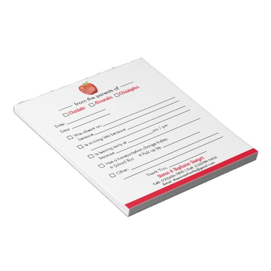 学校のメモ帳の学生用口実メモ ノートパッド (アングル)