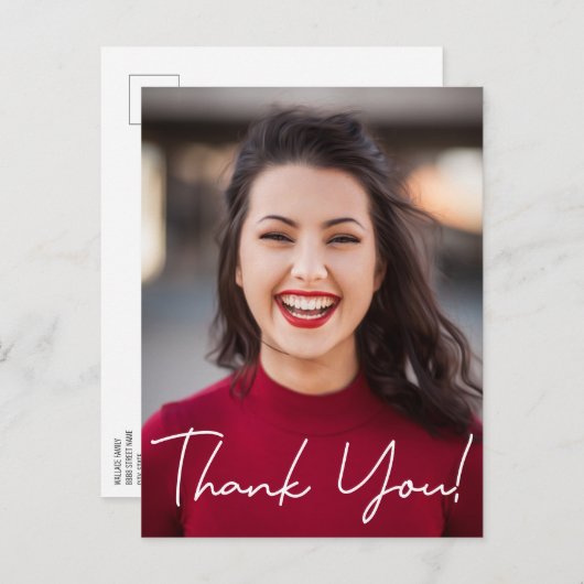 学校のモダン写真卒業ありがとう 案内ポストカード (正面/裏面)