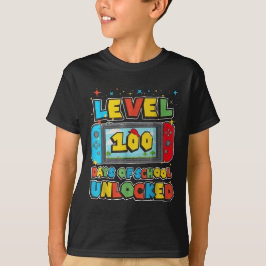 学校のレベル100日のロック解除されたゲームピクセル100 Tシャツ (正面)