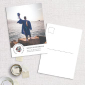 学校のロゴと写真の卒業発表 ポストカード