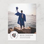 学校のロゴと写真の卒業発表 ポストカード (正面)