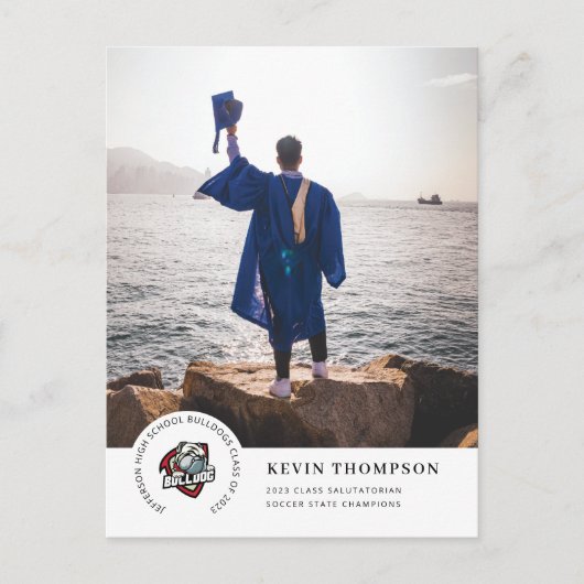 学校のロゴと写真の卒業発表 ポストカード (正面)