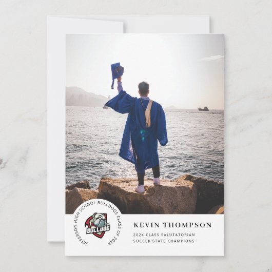 学校のロゴと写真の卒業 案内状 (正面)