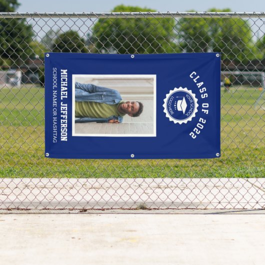 学校のロゴまたはマスコットブルーフォト卒業 横断幕 (インサイチュ)