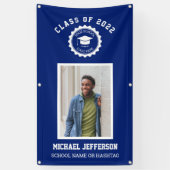 学校のロゴまたはマスコットブルーフォト卒業 横断幕 (縦)