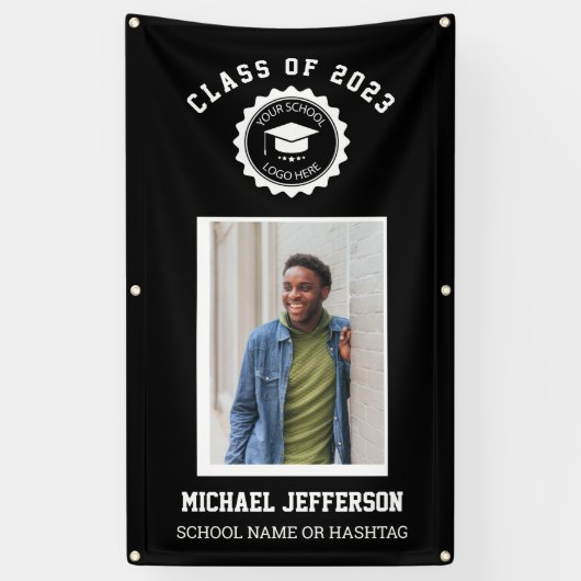 学校のロゴまたはマスコットマルーン写真卒業 横断幕 (縦)