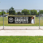 学校のロゴ卒業写真パーティーブラック金ゴールド 横断幕 (インサイチュ)