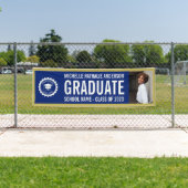 学校のロゴ卒業写真ブルー金ゴールドバナー 横断幕 (インサイチュ)