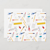 学校の事務用品パターン シーズンポストカード (正面/裏面)