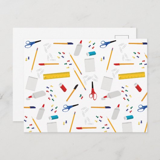 学校の事務用品パターン シーズンポストカード (正面/裏面)