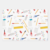 学校の事務用品パターン ラッピングペーパーシート (正面)