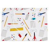 学校の事務用品パターン ラージペーパーバッグ (正面)