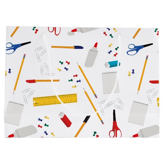 学校の事務用品パターン ラージペーパーバッグ (裏面)