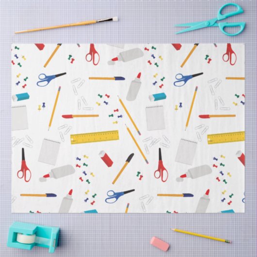 学校の事務用品パターン 薄葉紙 (クラフト)