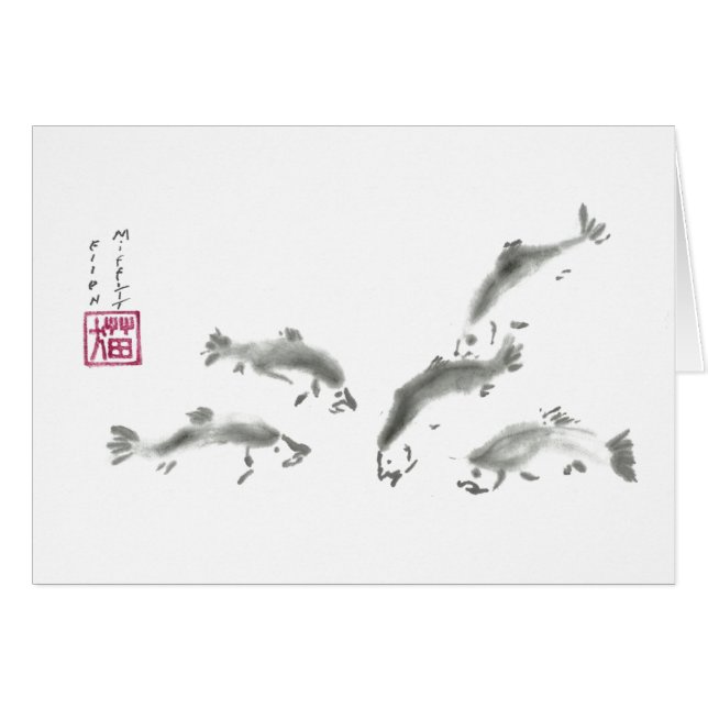学校の内部のSumi-eのサケ (正面横)