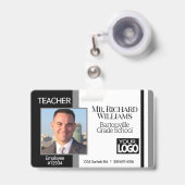 学校の写真ID – 黒、白、グレー バッジ (正面（伸縮クリップ）)