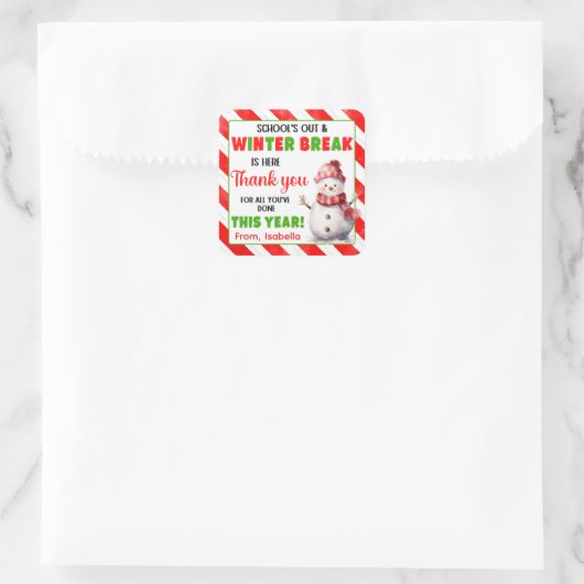 学校の冬の休暇はここにあるクリスマス スクエアシール (バッグ)