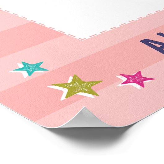 学校の初日ピンク色の写真ストライプフレーム切り出し ポスター (角)