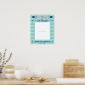 学校の初日ブルーストライプ写真フレーム切り出し ポスター (キッチン)