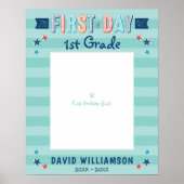 学校の初日ブルーストライプ写真フレーム切り出し ポスター (正面)