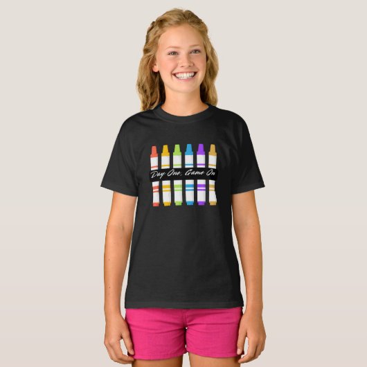 学校の初日、初日はゲームオン Tシャツ (正面フル)